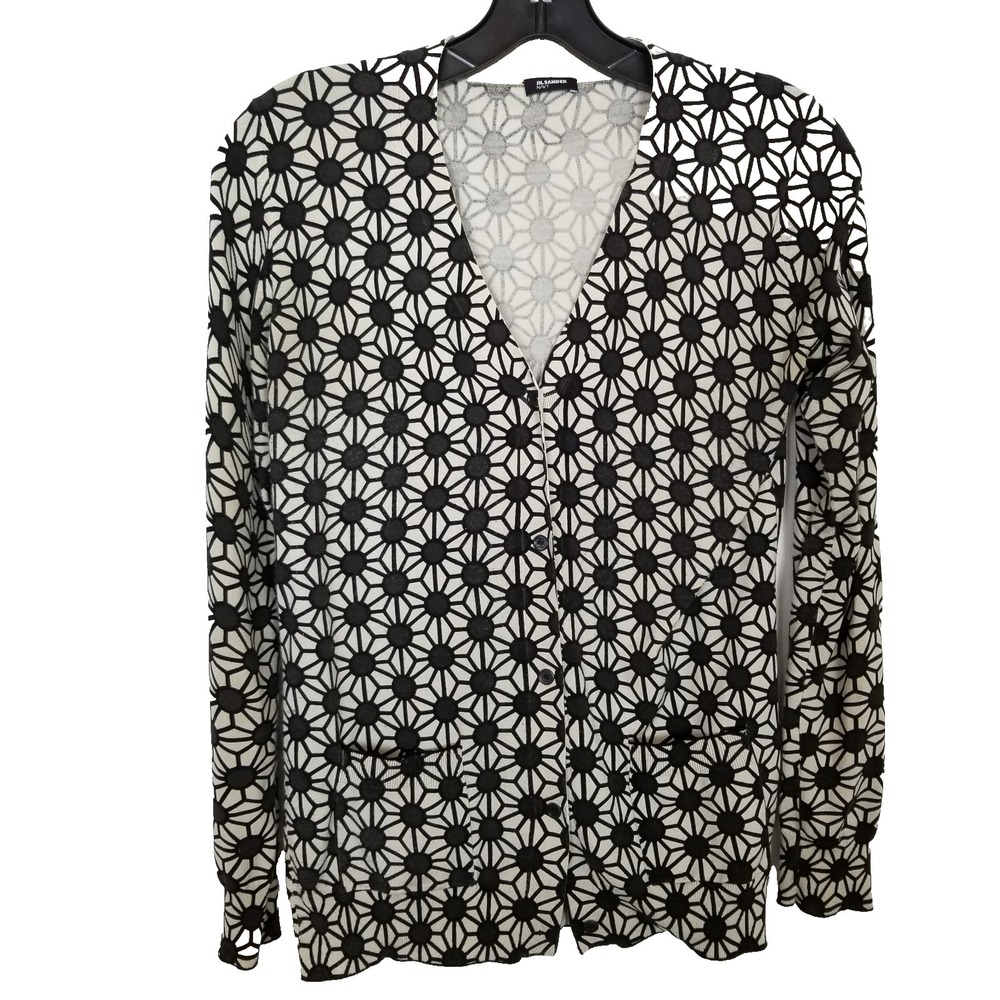 Jil Sander Navy Women Silk Blend Light Cardigan Sweater Sz M Dark Gray Floral